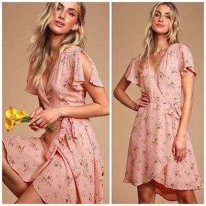 Lulus sold out pink floral wrap dress